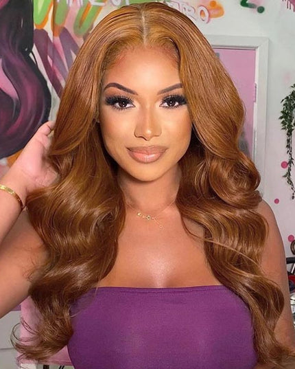 Reddish Brown & Ginger Brown Body Wave Wigs 4x4 Pre Cut Lace Wig Curly Human Hair Wear & Go Wig cs1 junoda