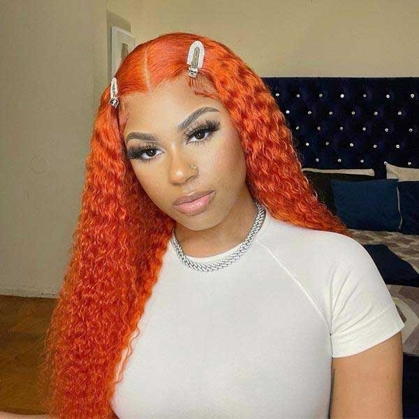 Junoda Ginger Orange Color Hair Kinky Curly Colored Human Hair Lace Front Wig junoda