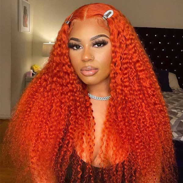 Junoda Ginger Orange Color Hair Kinky Curly Colored Human Hair Lace Front Wig junoda
