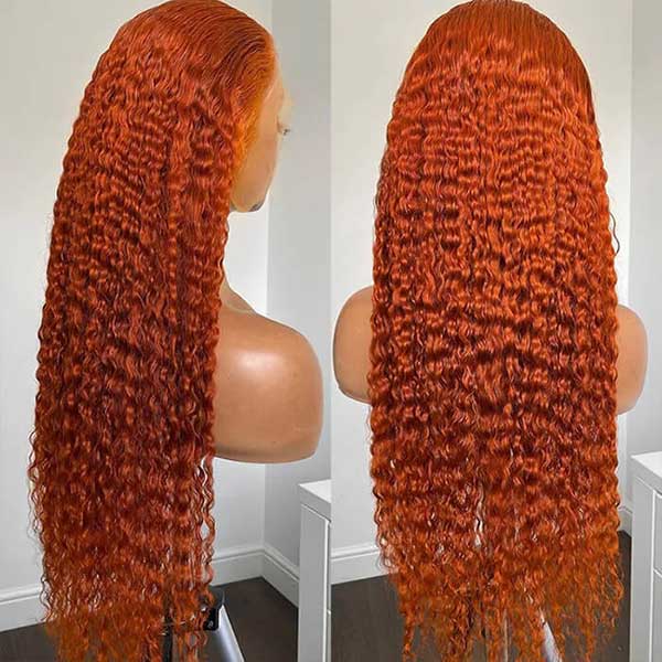Junoda Ginger Orange Color Hair Kinky Curly Colored Human Hair Lace Front Wig junoda