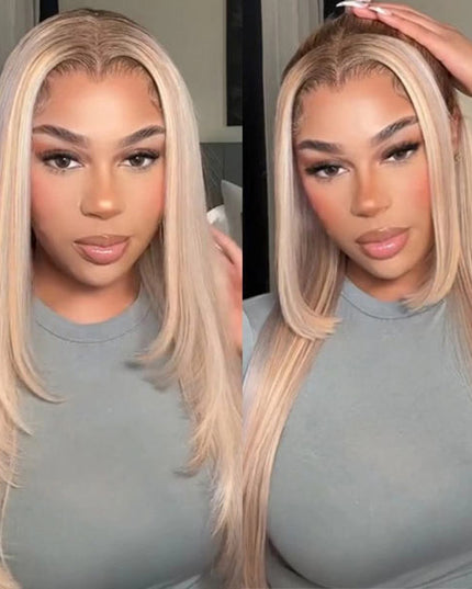 Junoda Glossy Blonde With Silver Highlight Straight 13x4 Lace Front Wig Bratz Doll Vibes Inspired junoda