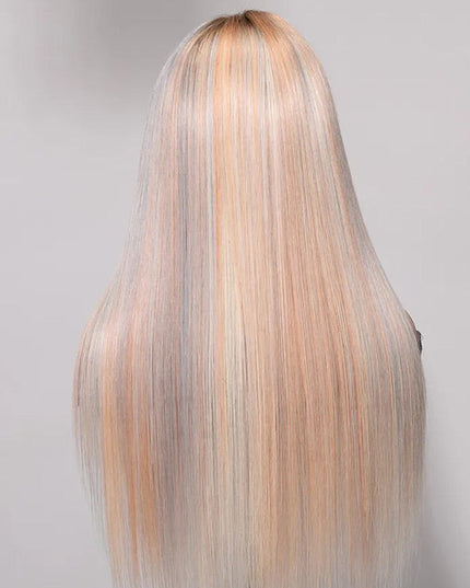 Junoda Glossy Blonde With Silver Highlight Straight 13x4 Lace Front Wig Bratz Doll Vibes Inspired junoda