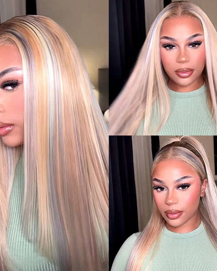 Junoda Glossy Blonde With Silver Highlight Straight 13x4 Lace Front Wig Bratz Doll Vibes Inspired junoda