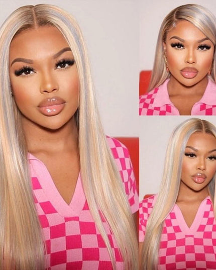 Junoda Glossy Blonde With Silver Highlight Straight 13x4 Lace Front Wig Bratz Doll Vibes Inspired junoda