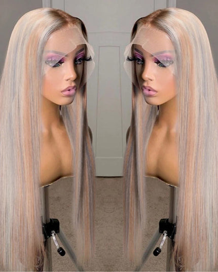Junoda Glossy Blonde With Silver Highlight Straight 13x4 Lace Front Wig Bratz Doll Vibes Inspired junoda