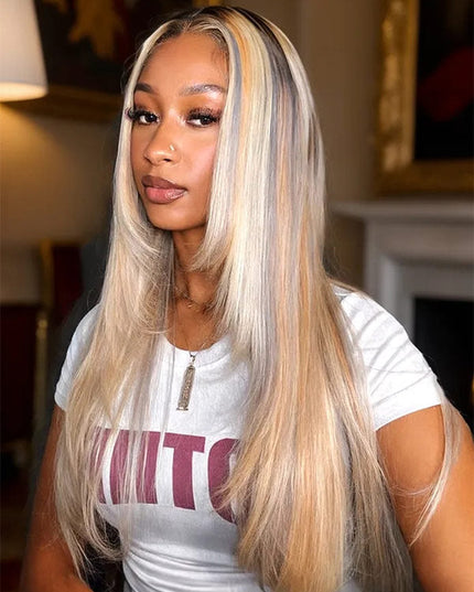 Junoda Glossy Blonde With Silver Highlight Straight 13x4 Lace Front Wig Bratz Doll Vibes Inspired junoda