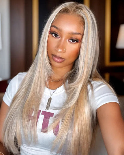 Junoda Glossy Blonde With Silver Highlight Straight 13x4 Lace Front Wig Bratz Doll Vibes Inspired junoda
