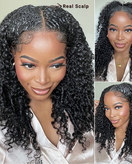 [BOGO] Junoda Jerry Curly V Part Wig Meets Real Scalp Thin U Part Glueless Wigs junoda