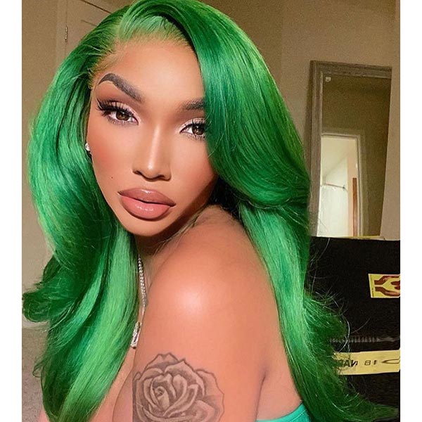 Junoda Green Body Wave Wig 4x4 13x4 Transparent Lace Wig 180% High Density Full & Thick junoda