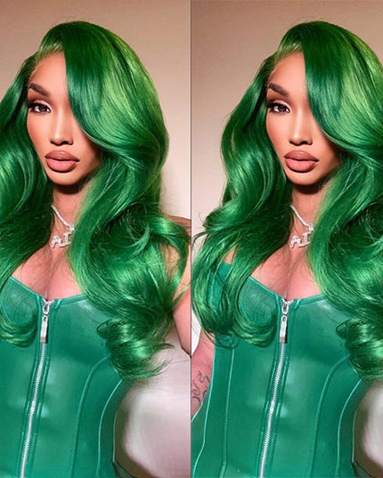 Junoda Green Body Wave Wig 4x4 13x4 Transparent Lace Wig 180% High Density Full & Thick junoda