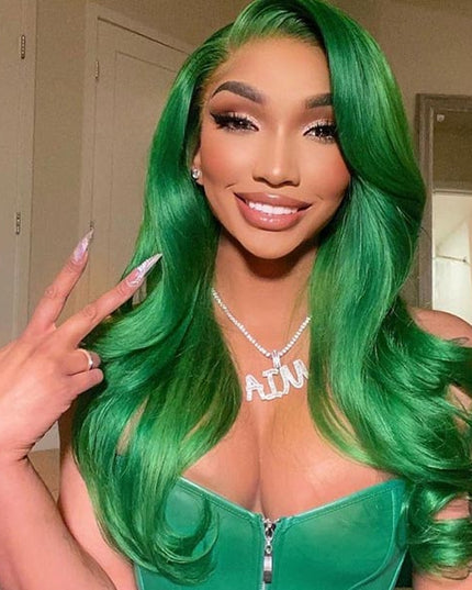 Junoda Green Body Wave Wig 4x4 13x4 Transparent Lace Wig 180% High Density Full & Thick junoda
