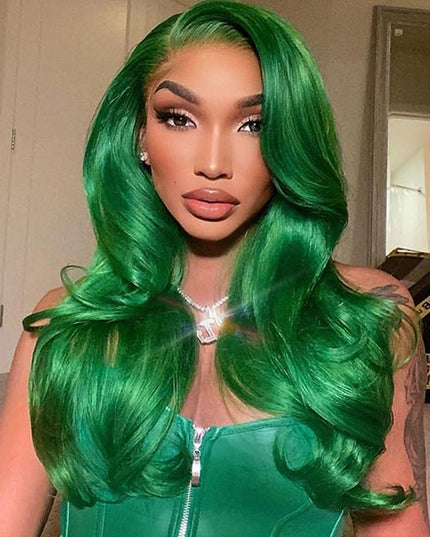 Junoda Green Body Wave Wig 4x4 13x4 Transparent Lace Wig 180% High Density Full & Thick junoda