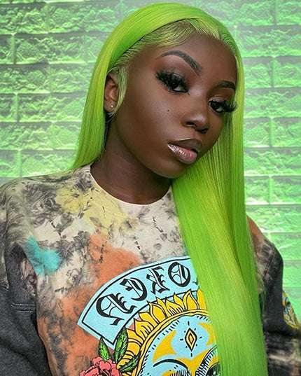 Junoda Green Straight Wig Pop Colorful Human Hair Wigs High Quality 150% Density Fast Shipping junoda