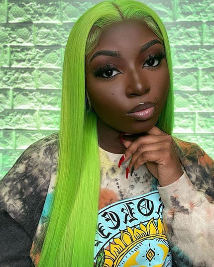 Junoda Green Straight Wig Pop Colorful Human Hair Wigs High Quality 150% Density Fast Shipping junoda