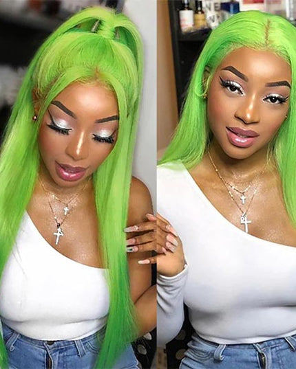 Junoda Green Straight Wig Pop Colorful Human Hair Wigs High Quality 150% Density Fast Shipping junoda