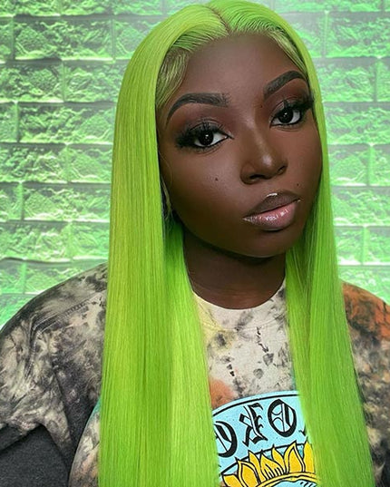 Junoda Green Straight Wig Pop Colorful Human Hair Wigs High Quality 150% Density Fast Shipping junoda