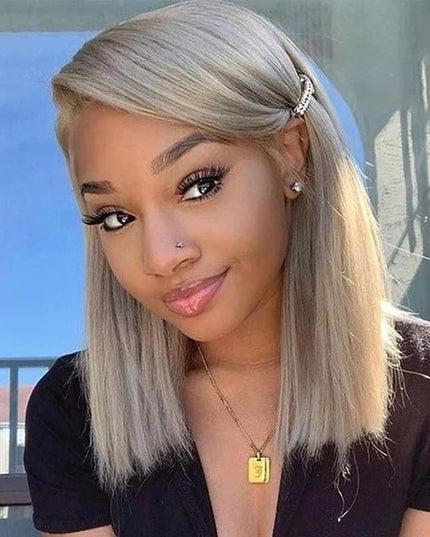 Junoda Grey Blunt Cut Bob Wig Short Colored Straight Human Hair Wigs Transparent Lace Wig junoda