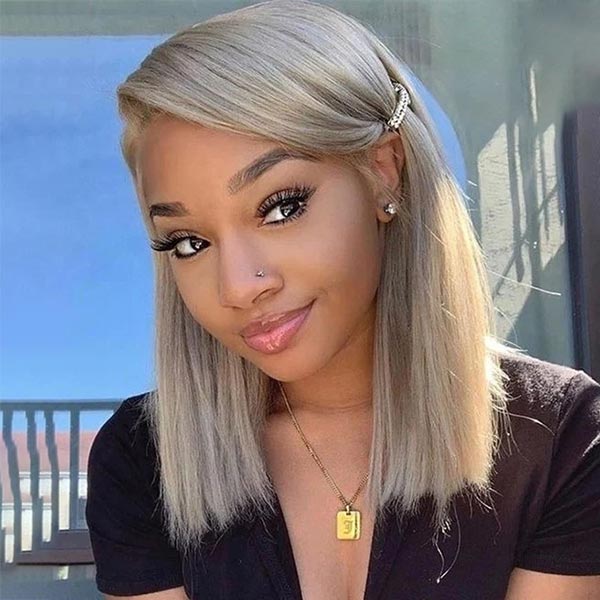 Junoda Grey Blunt Cut Bob Wig Short Colored Straight Human Hair Wigs Transparent Lace Wig junoda