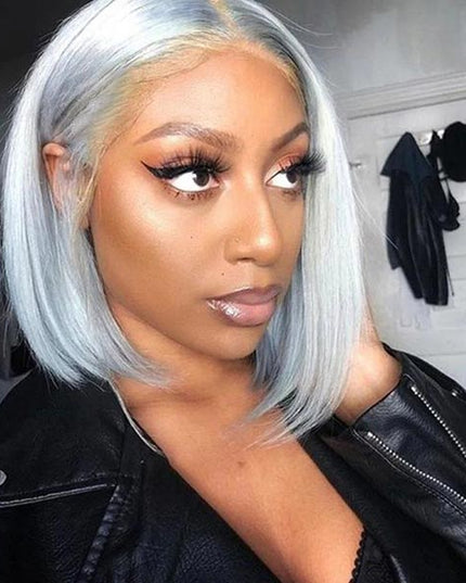 Junoda Grey Blunt Cut Bob Wig Short Colored Straight Human Hair Wigs Transparent Lace Wig junoda