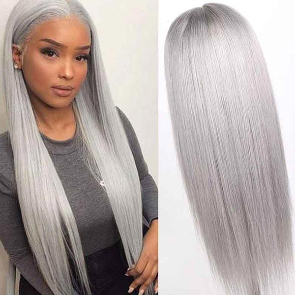 Junoda Grey Human Hair Wig From Short to Long Straight Sliver Grey Lace Front Wig junoda