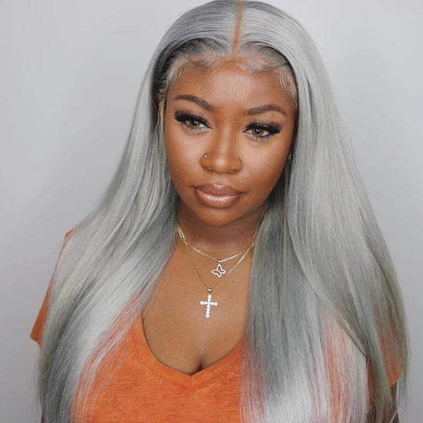 Junoda Grey Human Hair Wig From Short to Long Straight Sliver Grey Lace Front Wig junoda
