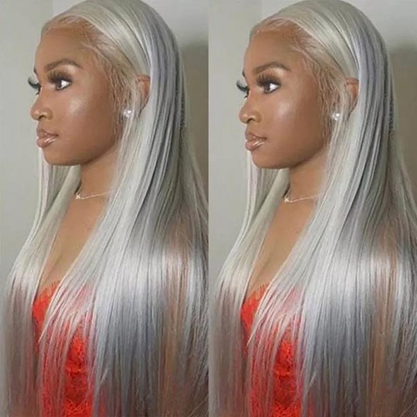 Junoda Grey Human Hair Wig From Short to Long Straight Sliver Grey Lace Front Wig junoda