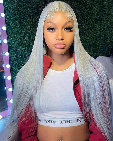 Junoda Grey Human Hair Wig From Short to Long Straight Sliver Grey Lace Front Wig junoda