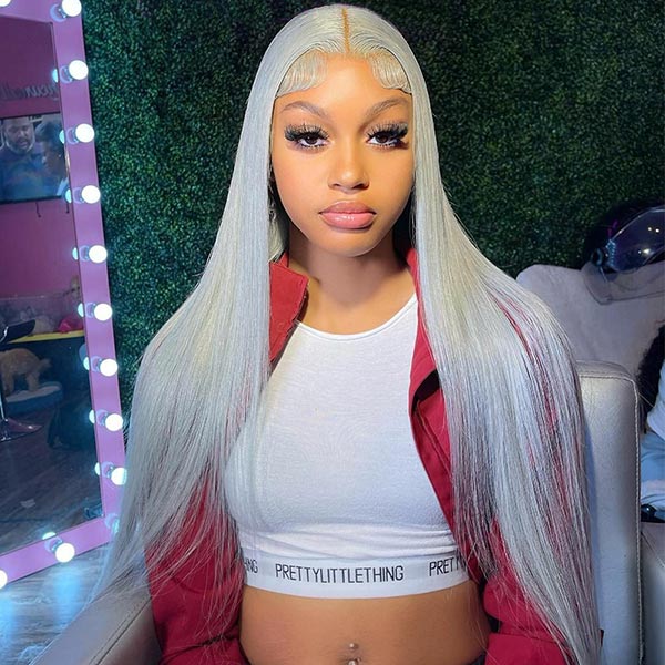Junoda Grey Human Hair Wig From Short to Long Straight Sliver Grey Lace Front Wig junoda