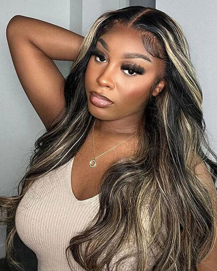 Junoda Highlight Blonde Body Wave Wig P1B/27 Mix Color Human Hair Lace Wig for Sale junoda