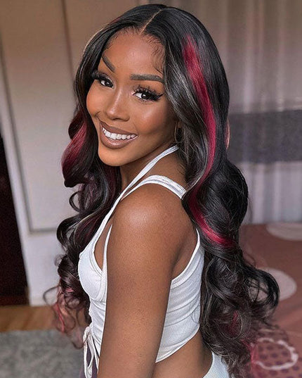 Junoda Highlight Blonde Red with Black Loose Wave Colored Human Hair Lace Front Wig junoda