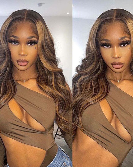 Junoda Highlight Brown 6x5 Pre Cut Lace Wig Mix Color Body Wave Wear & Go Glueless Wig junoda