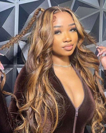 Junoda Highlight Brown 6x5 Pre Cut Lace Wig Mix Color Body Wave Wear & Go Glueless Wig junoda