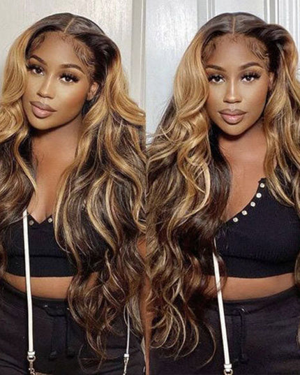 Junoda Highlight Brown 6x5 Pre Cut Lace Wig Mix Color Body Wave Wear & Go Glueless Wig junoda