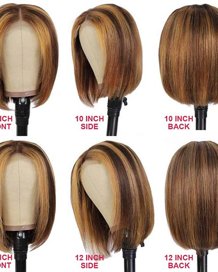 Junoda Highlight Honey Blonde on Brown Hair P4/27 2x6 Lace Straight Bob Wig Fast Shipping junoda