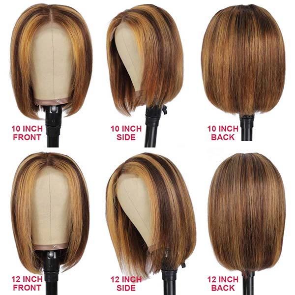 Junoda Highlight Honey Blonde on Brown Hair P4/27 2x6 Lace Straight Bob Wig Fast Shipping junoda