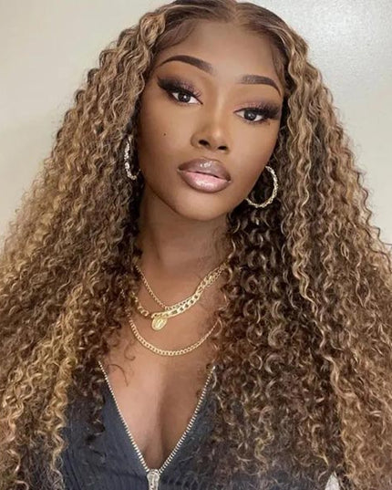 Glueless Wig Highlight Kinky Curly Lace Frontal Human Hair Wigs Brazilian Human Hair cs1 junoda