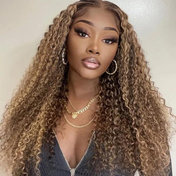 Glueless Wig Highlight Kinky Curly Lace Frontal Human Hair Wigs Brazilian Human Hair cs1 junoda