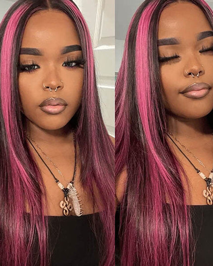 Junoda Highlight Mulberry Purple Red Balayage Human Hair Body Wave/Straight 13x4 Lace Front Wig junoda