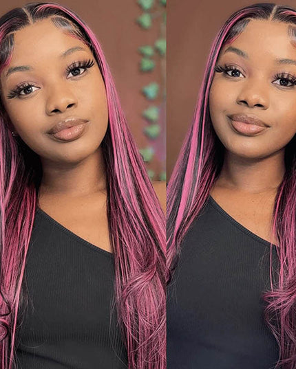 Junoda Highlight Mulberry Purple Red Balayage Human Hair Body Wave/Straight 13x4 Lace Front Wig junoda