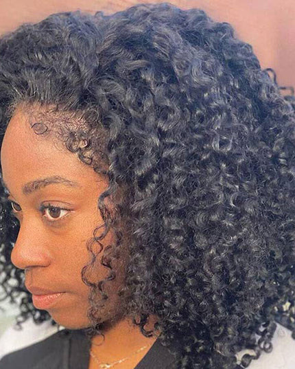 Junoda Kinky Curly 4C Edges Wear & Go Bob Wig Pre Cut Lace Side Part Glueless Wig junoda