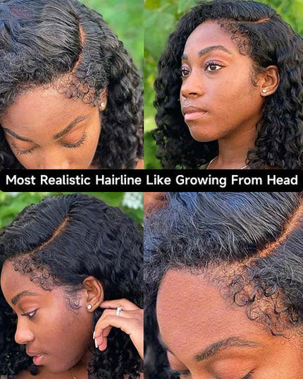 Junoda Kinky Curly 4C Edges Wear & Go Bob Wig Pre Cut Lace Side Part Glueless Wig junoda