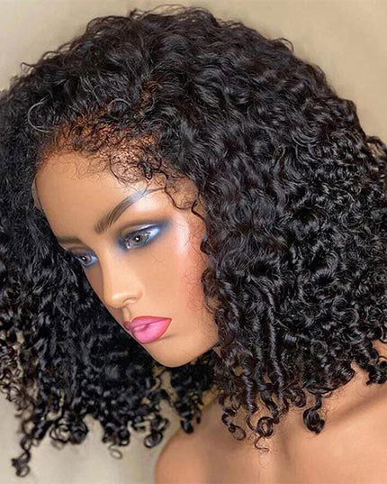 Junoda Kinky Curly 4C Edges Wear & Go Bob Wig Pre Cut Lace Side Part Glueless Wig junoda