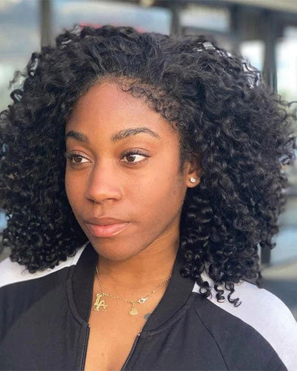Junoda Kinky Curly 4C Edges Wear & Go Bob Wig Pre Cut Lace Side Part Glueless Wig junoda