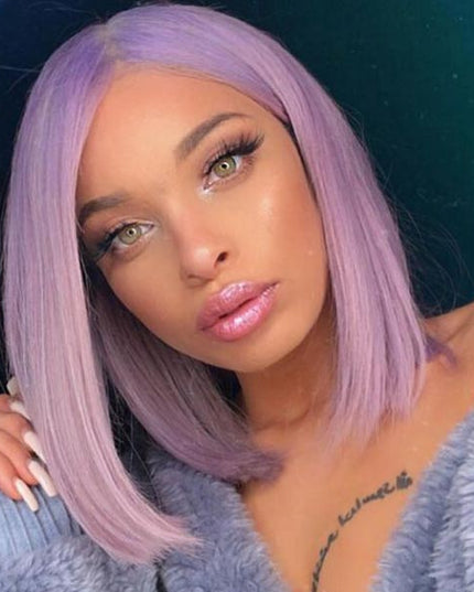 Junoda Light Purple Color Straight Bob Wig Blunt Cut Short Human Hair Wigs on Black Girl Fast Shipping junoda