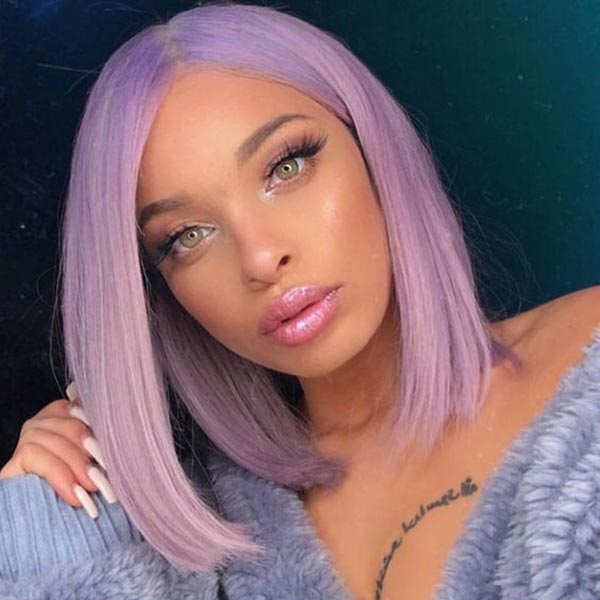 Junoda Light Purple Color Straight Bob Wig Blunt Cut Short Human Hair Wigs on Black Girl Fast Shipping junoda