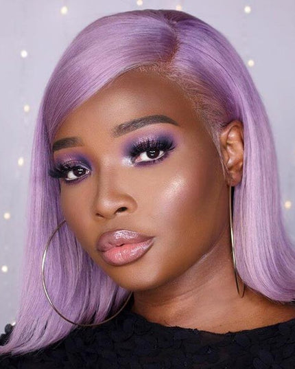 Junoda Light Purple Color Straight Bob Wig Blunt Cut Short Human Hair Wigs on Black Girl Fast Shipping junoda
