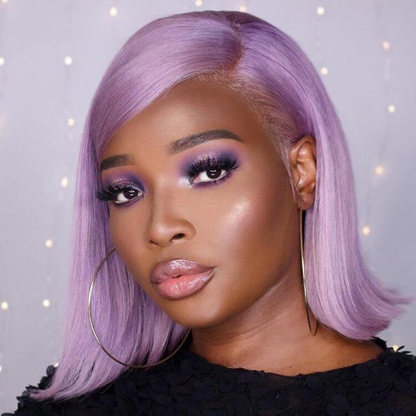 Junoda Light Purple Color Straight Bob Wig Blunt Cut Short Human Hair Wigs on Black Girl Fast Shipping junoda