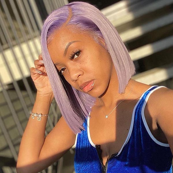 Junoda Light Purple Color Straight Bob Wig Blunt Cut Short Human Hair Wigs on Black Girl Fast Shipping junoda
