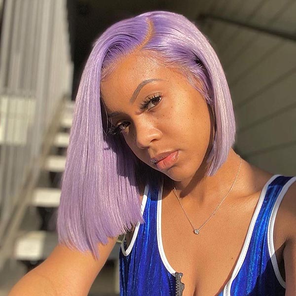 Junoda Light Purple Color Straight Bob Wig Blunt Cut Short Human Hair Wigs on Black Girl Fast Shipping junoda