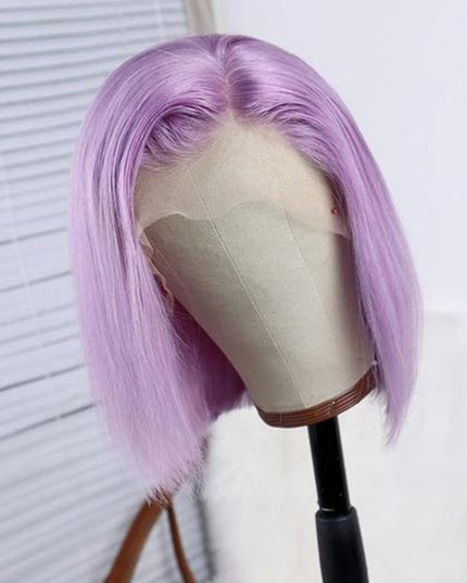 Junoda Light Purple Color Straight Bob Wig Blunt Cut Short Human Hair Wigs on Black Girl junoda